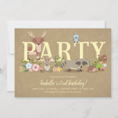 Bosbouwdieren - Birthday Party Kaart (Voorkant)