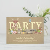 Bosbouwdieren - Birthday Party Kaart (Staand voorkant)