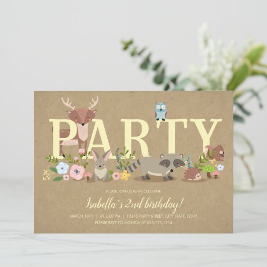 Bosbouwdieren - Birthday Party Kaart (Staand voorkant)