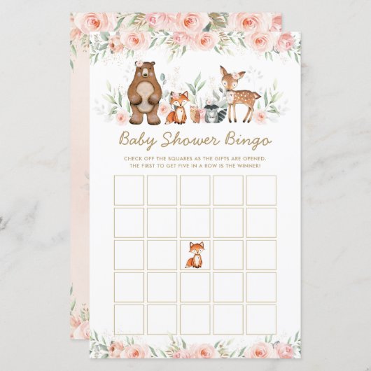 Bosbouwdieren Floral Baby shower Bingo Game (Voorkant / Achterkant)