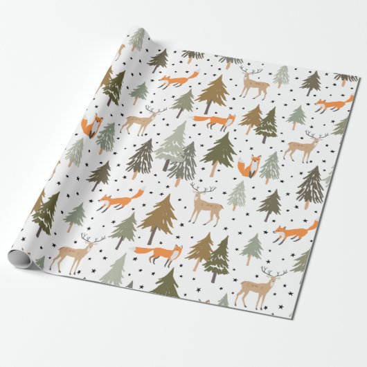 Bosbouwdieren Fox Deer Wrapping Paper Sheets Cadeaupapier (Uitgerold)