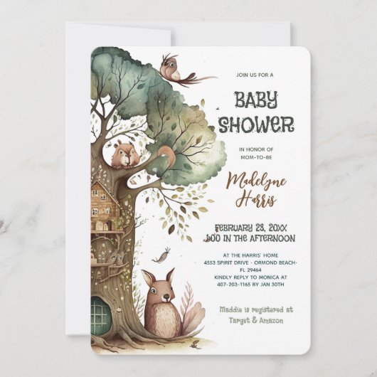 Bosbouwdieren Genderneutraal Baby shower Kaart (Voorkant)