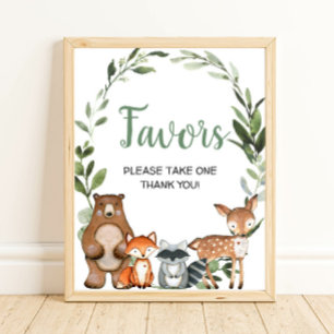 Bosbouwdieren groen baby shower gunstiger bord poster