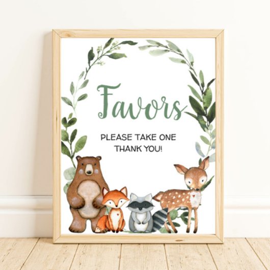 Bosbouwdieren groen baby shower gunstiger bord poster
