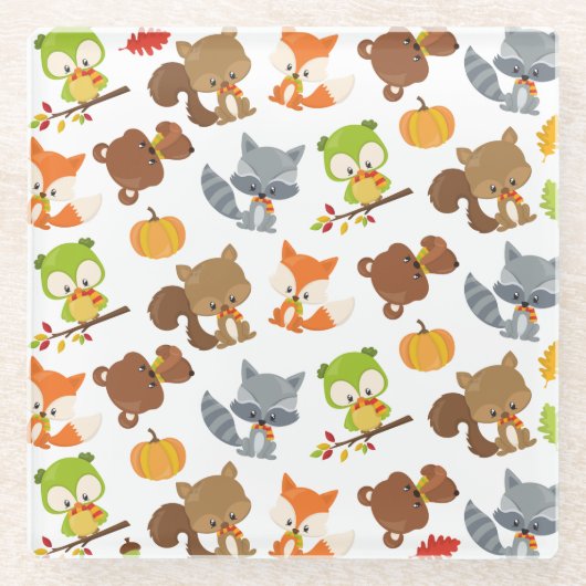 Bosbouwdieren, Herfsten Glazen Onderzetter (Voorkant)