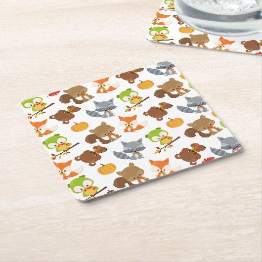 Bosbouwdieren, Herfsten Kartonnen Onderzetters (Schuin)