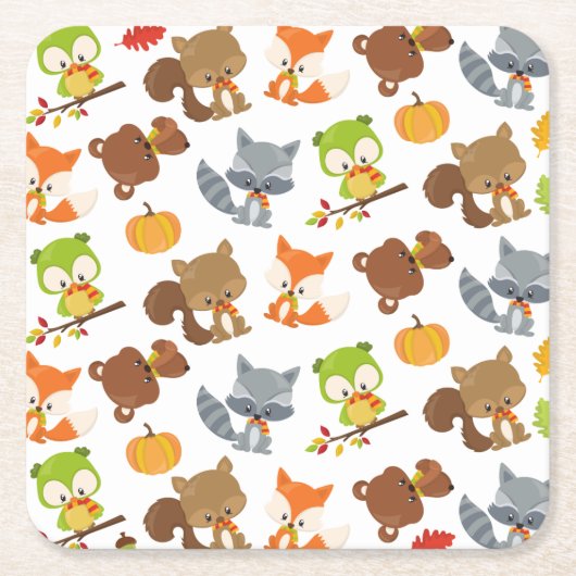 Bosbouwdieren, Herfsten Kartonnen Onderzetters (Voorkant)