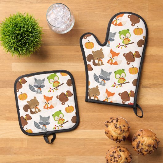 Bosbouwdieren, Herfsten Ovenwant & Pannenlap Set (Top down)