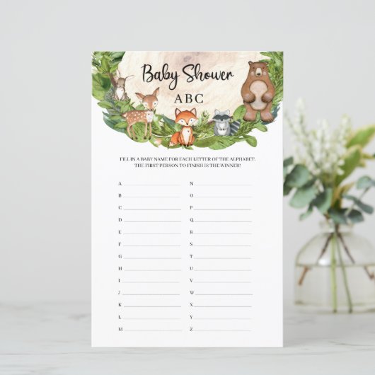 Bosbouwdieren houten logslice-Baby shower ABC (Staand voorkant)