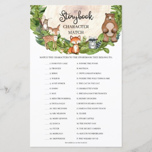 Bosbouwdieren houten Storybook Character Match (Voorkant)