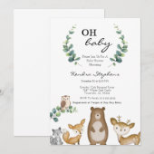 Bosbouwdieren Minimale uitnodiging tot Baby shower (Voorkant / Achterkant)