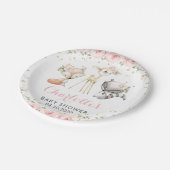 Bosbouwdieren, roze bloemen, Baby shower Papieren Bordje (Gekanteld)