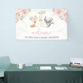 Bosbouwdieren, roze bloemen, Baby shower Spandoek (Beurs)
