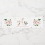 Bosbouwdieren, roze bloemen, Baby shower Waterfles Etiket (Enkel label)