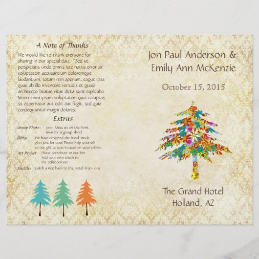 BosbouwFloral Pine Tree Wedding Programme (Voorkant)