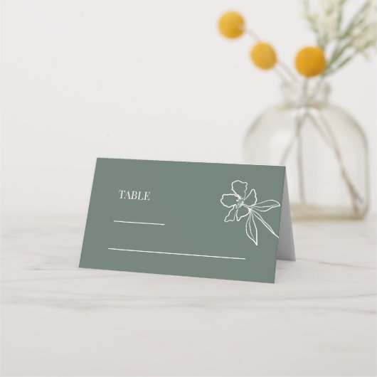 Bosbouwgroene minimale Floral Wedding Place Card Plaatskaartje (Voorkant)