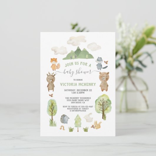 Bosbouwland Waterverf Forest Animals Baby shower Kaart (Staand voorkant)