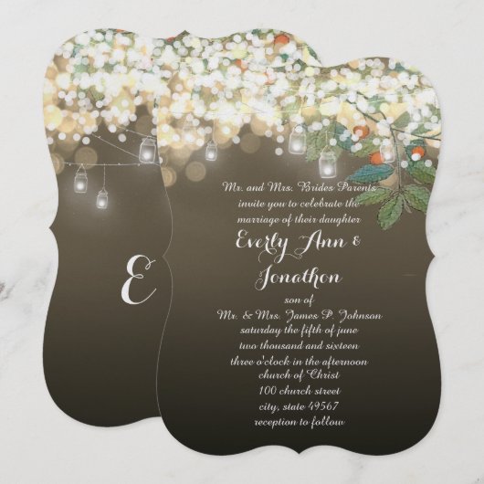 BosbouwMason Jar Garland Lighting Wedding Invites Kaart (Voorkant / Achterkant)