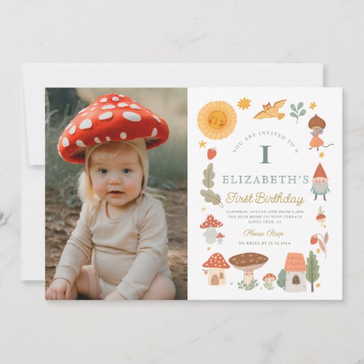 Bosbouwpaddenstoel 1-Birthday-uitnodiging Kaart (Voorkant)