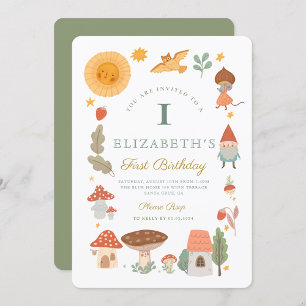 Bosbouwpaddenstoel 1-Birthday-uitnodiging Kaart