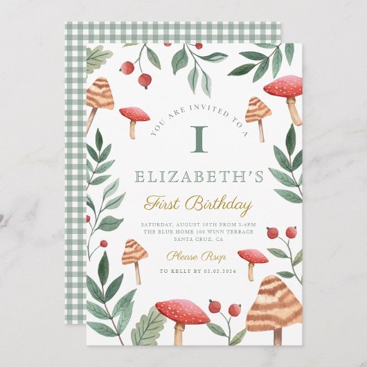 Bosbouwpaddenstoel 1-Birthday-uitnodiging Kaart