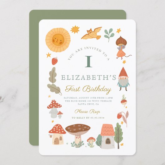 Bosbouwpaddenstoel 1-Birthday-uitnodiging Kaart