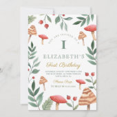 Bosbouwpaddenstoel 1-Birthday-uitnodiging Kaart (Voorkant)