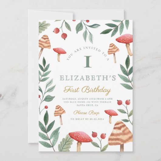 Bosbouwpaddenstoel 1-Birthday-uitnodiging Kaart (Voorkant)