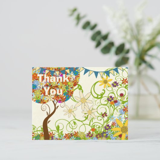 Bosbouwpatchwork Floral Fairy Tale Tree Aankondigingskaart (Staand voorkant)