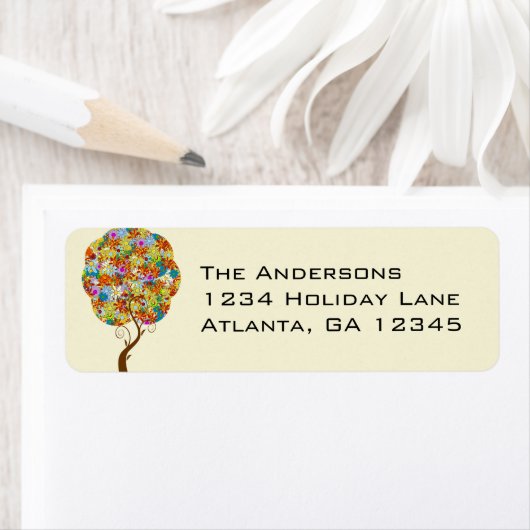 Bosbouwpatchwork Floral Fairy Tale Tree Etiket (Insitu)