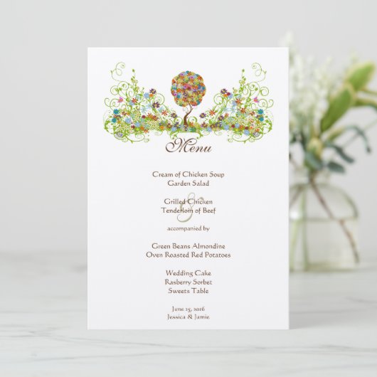 Bosbouwpatchwork Floral Fairy Tale Tree Menu (Staand voorkant)