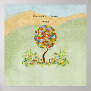 Bosbouwpatchwork Floral Fairy Tale Tree Poster