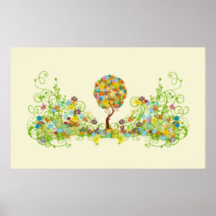 Bosbouwpatchwork Floral Fairy Tale Tree Poster