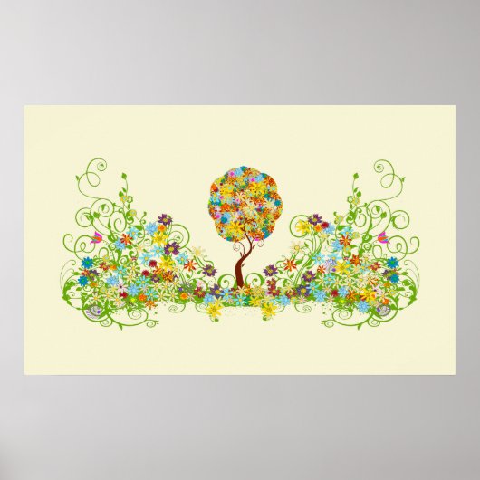 Bosbouwpatchwork Floral Fairy Tale Tree Poster (Voorkant)