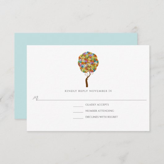 Bosbouwpatchwork Floral Fairy Tale Tree RSVP Kaartje (Voorkant / Achterkant)