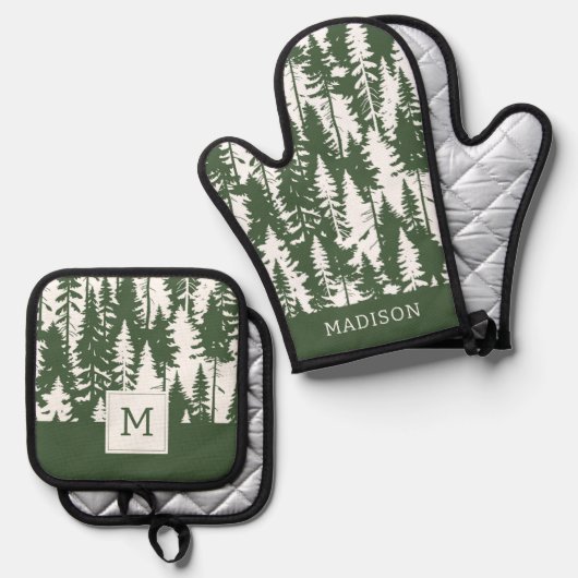 bosbouwpatroon ovenwant & pannenlap set (Voorkant / Achterkant)