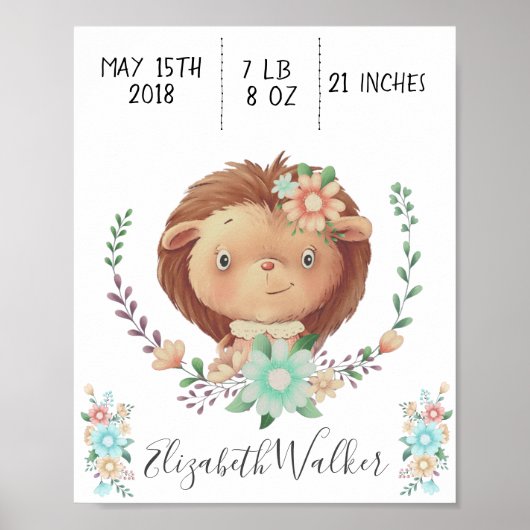 bosbouwvriend baby hedgel - geboortestaat monogram poster (Voorkant)