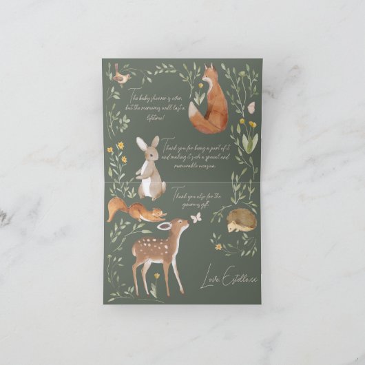Bosbouwvriendelijke Baby shower Bedankkaart (Binnen)