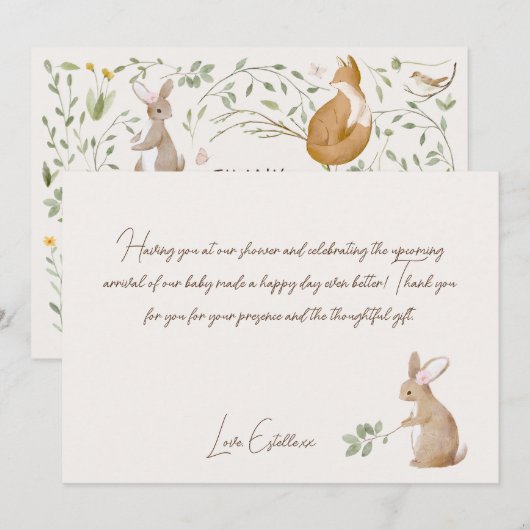 Bosbouwvriendelijke Baby shower Bedankkaart (Voorkant / Achterkant)