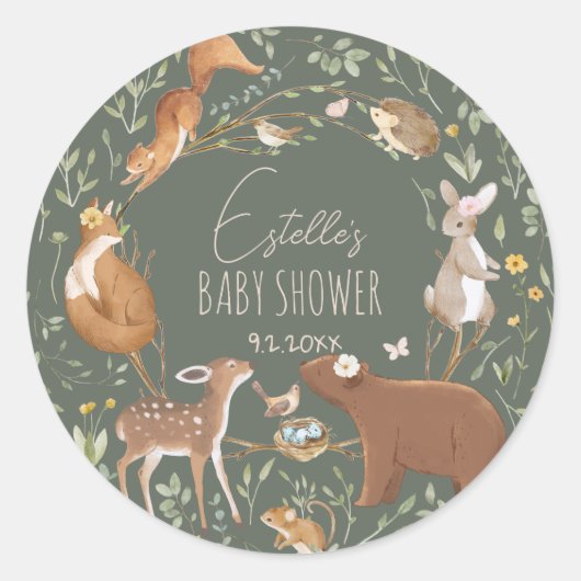 Bosbouwvriendelijke Baby shower Ronde Sticker (Voorkant)