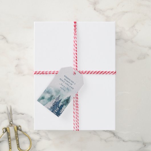 Bosbrandbomen Waterverf Kerstmis Cadeaulabel (Met Touw)