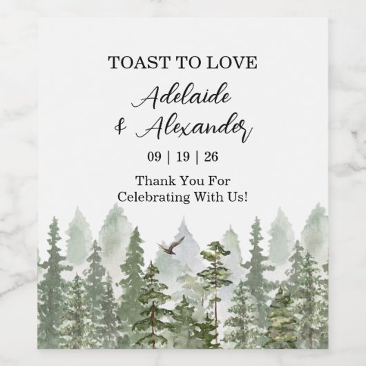 Bosbruiloft Groen Wijn Etiket (Enkel label)