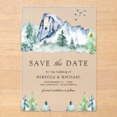Bosbruiloft met dennenbomen Save the Date Acryl Uitnodigingen (Voorkant)