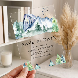Bosbruiloft met dennenbomen Save the Date Acryl Uitnodigingen