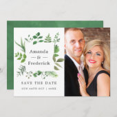 Bosbruiloft met groen save the date (Voorkant / Achterkant)