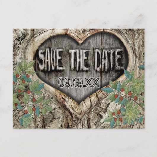 Bosbruiloft Rustic Heart in Boom Sparen de Datum Aankondigingskaart (Voorkant)
