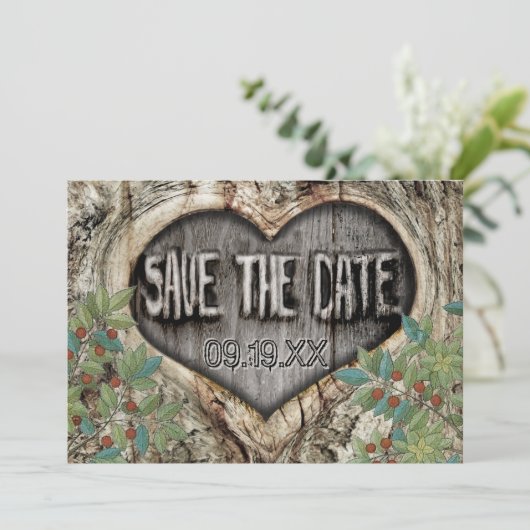 Bosbruiloft Rustic Heart in Boom Sparen de Datum Save The Date (Staand voorkant)