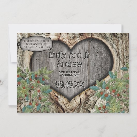 Bosbruiloft Rustic Heart in Boom Sparen de Datum Save The Date (Achterkant)