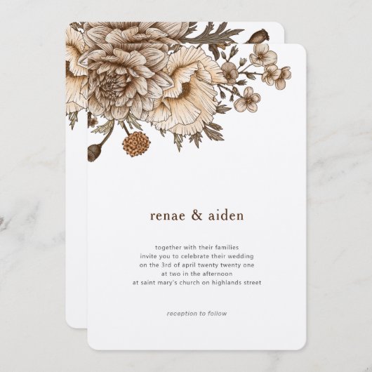 Bosbruiloft uitnodiging, Boho uitnodiging, Landeli Kaart (Voorkant / Achterkant)