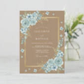 Bosbruin Azure Bloem Huwelijk Kaart (Staand voorkant)